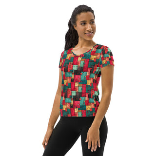 Red & Turquoise Squares Stretchy Tee
