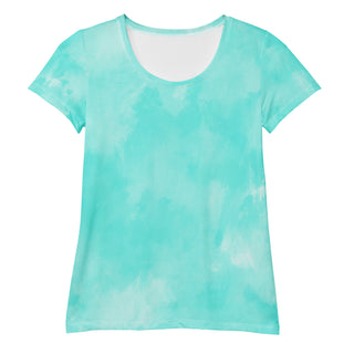 Stretchy athletic t-shirt with aqua blue - breathable, fluid design made for movement and active flow
