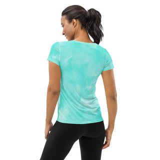 aqua blue stretchy yoga tee - breathable activewear for running, training, or Pilates flow