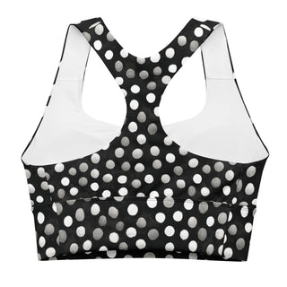 black-gray dots sports bra - supportive fit with removable padding for soft comfort, control, and bold motion