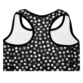 black-gray dots padded yoga bra - racerback, lightweight stretch for freedom, stability, and mindful flow