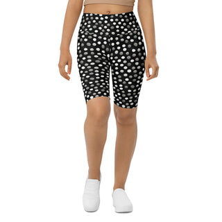 black-gray dots yoga shorts - bold, stretchy design built for deep yoga squats, flexible flow, and control
