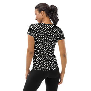 black-gray dots stretchy yoga tee - breathable activewear for running, training, or Pilates flow
