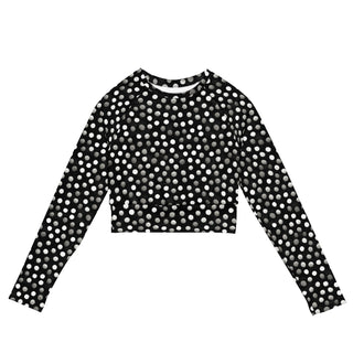 Stretchy crop top for yoga practice and flow - breathable fit with bold black-gray dots for mindful movement