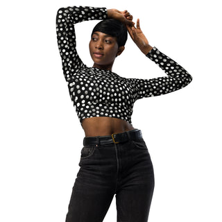black gray dots crop top with stretchy fit - breathable design for yoga, training, and dynamic movement