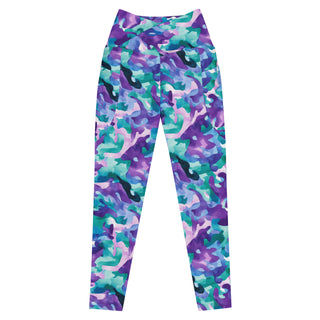 Blue purple camo crossover high-waist leggings- vibrant, stretchy, and built for bold motion and flexible comfort