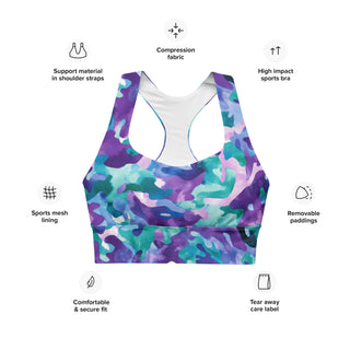 High-impact sports bra with compression, breathable mesh lining, and removable padding for flexible support