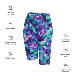 Athletic shorts with blue-purple camo - sleek fit with stretch for workouts and dynamic movement