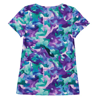 Blue-purple camo stretch t-shirt - lightweight, flexible design for energized movement and active comfort