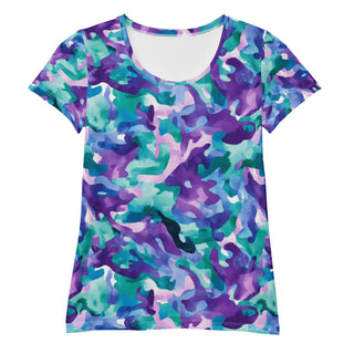 Stretchy athletic t-shirt with blue-purple camo - breathable, fluid design made for movement and active flow