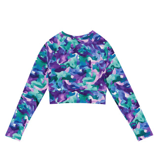 Blue and purple camo long  yoga crop top - breathable fit for flow, flexibility, and powerful performance
