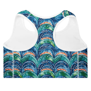 Blue rainbows padded yoga bra - racerback, lightweight stretch for freedom, stability, and mindful flow
