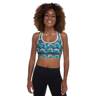 Blue rainbows racerback sports bra- light, stretchy, made to move with joy, strength, and upbeat energy