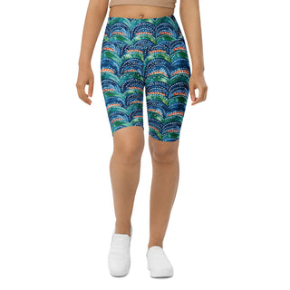 blue rainbows yoga shorts - bold, stretchy design built for deep yoga squats, flexible flow, and control