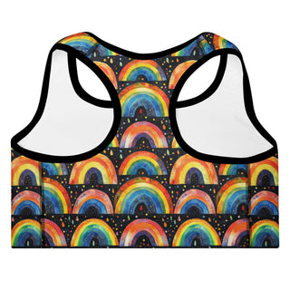 bright rainbows padded yoga bra - racerback, lightweight stretch for freedom, stability, and mindful flow