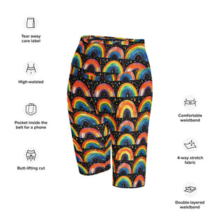 Athletic shorts with bright rainbows - sleek fit with stretch for workouts and dynamic movement