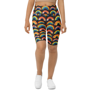 bright rainbows yoga shorts - bold, stretchy design built for deep yoga squats, flexible flow, and control