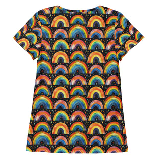 bright rainbows stretch t-shirt - lightweight, flexible design for energized movement and active comfort