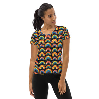 bright rainbows athletic t shirt - moisture-wicking, stretchy fit for yoga, training, and movement