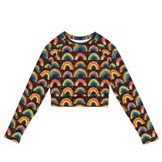 Stretchy crop top for yoga practice and flow - breathable fit with bold bright rainbows for mindful movement