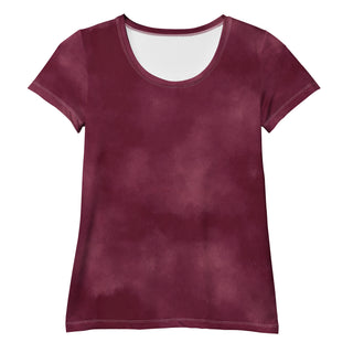 Stretchy athletic t-shirt with deep maroon - breathable, fluid design made for movement and active flow