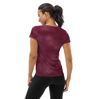 deep maroon stretchy yoga tee - breathable activewear for running, training, or Pilates flow