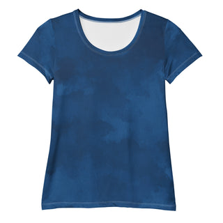 Stretchy athletic t-shirt with denim blue - breathable, fluid design made for movement and active flow