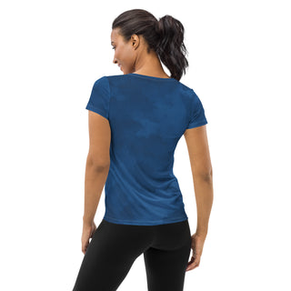 denim blue stretchy yoga tee - breathable activewear for running, training, or Pilates flow