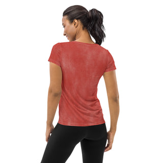 faded red stretchy yoga tee - breathable activewear for running, training, or Pilates flow