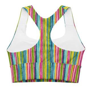 green-pink stripes sports bra - supportive fit with removable padding for soft comfort, control, and bold motion