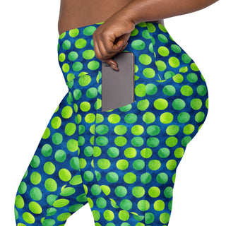 green-blue dots crossover leggings - stretchy and built for bold motion, flexible flow, and fierce energy