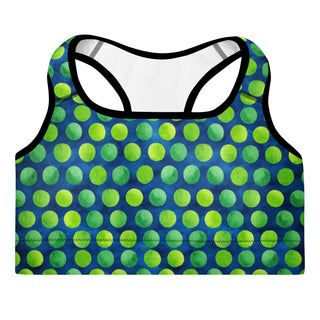 green-blue dots scoop-neck sports bra - moisture-wicking, lined, and padded for soft racerback support