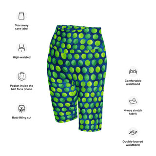 Athletic shorts with blue-green dots - sleek fit with stretch for workouts and dynamic movement