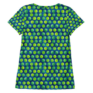 green-blue dots stretch t-shirt - lightweight, flexible design for energized movement and active comfort