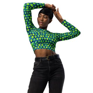 green blue dots crop top with stretchy fit - breathable design for yoga, training, and dynamic movement