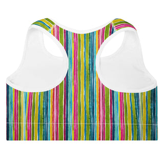 green-pink stripes padded yoga bra - racerback, lightweight stretch for freedom, stability, and mindful flow