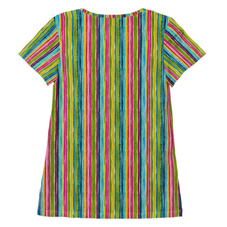green-pink stripes stretch t-shirt - lightweight, flexible design for energized movement and active comfort