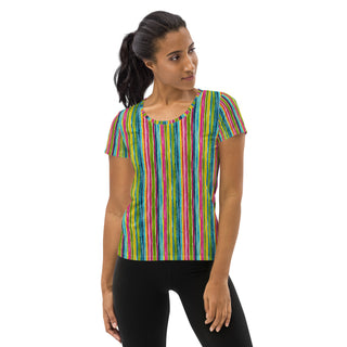 green-pink stripes athletic t shirt - moisture-wicking, stretchy fit for yoga, training, and movement