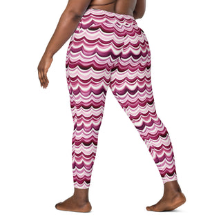 Crossover leggings built for gym sets and running stride - styled with bold maroon waves for powered energy