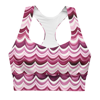 Supportive sports bra with soft fabric - maroon waves print, made for comfort, movement, and bold energy