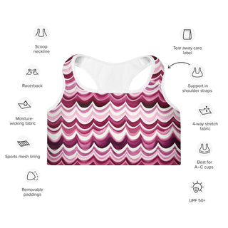 maroon waves scoop-neck sports bra - moisture-wicking, lined, and padded for soft racerback support