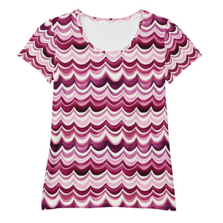 Stretchy athletic t-shirt with maroon waves - breathable, fluid design made for movement and active flow
