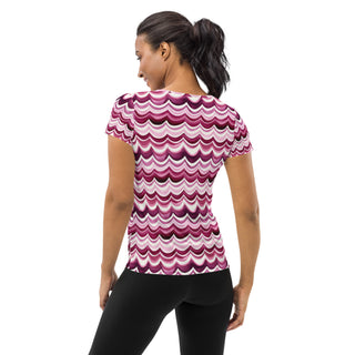 maroon waves stretchy yoga tee - breathable activewear for running, training, or Pilates flow