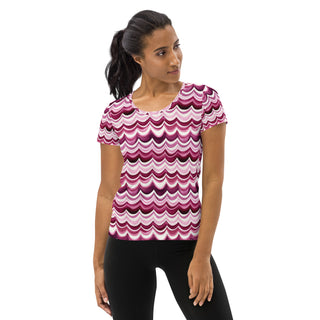 maroon waves athletic t shirt - moisture-wicking, stretchy fit for yoga, training, and movement