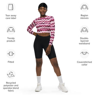 Athletic crop top with maroon waves - sleek fit with stretch and airflow for workouts and dynamic movement