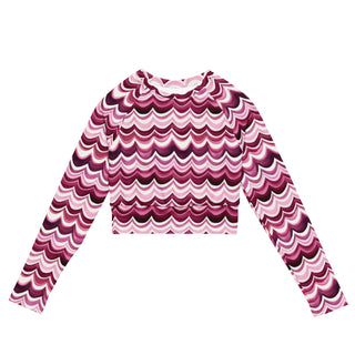 Stretchy crop top for yoga practice and flow - breathable fit with bold maroon waves for mindful movement