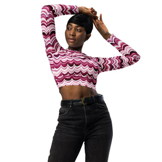 maroon waves crop top with stretchy fit - breathable design for yoga, training, and dynamic movement