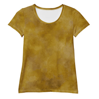 Stretchy athletic t-shirt with mustard yellow - breathable, fluid design made for movement and active flow