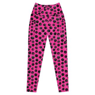 neon pink black dots crossover high-waist leggings- vibrant, stretchy, and built for bold motion and flexible comfort