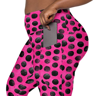 neon pink black dots crossover leggings - stretchy and built for bold motion, flexible flow, and fierce energy